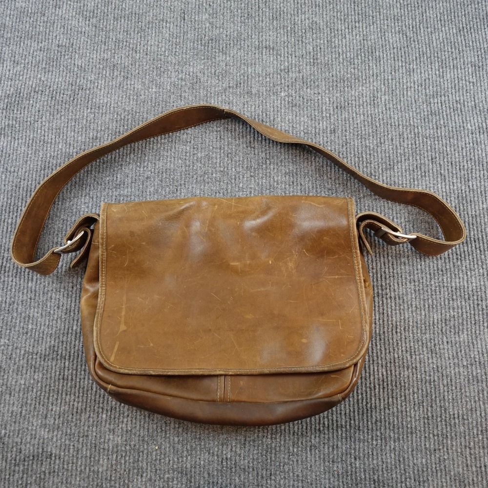 Vintage Leather Messenger Bag Mens Medium Brown Crossbody Made USA Zip Pockets